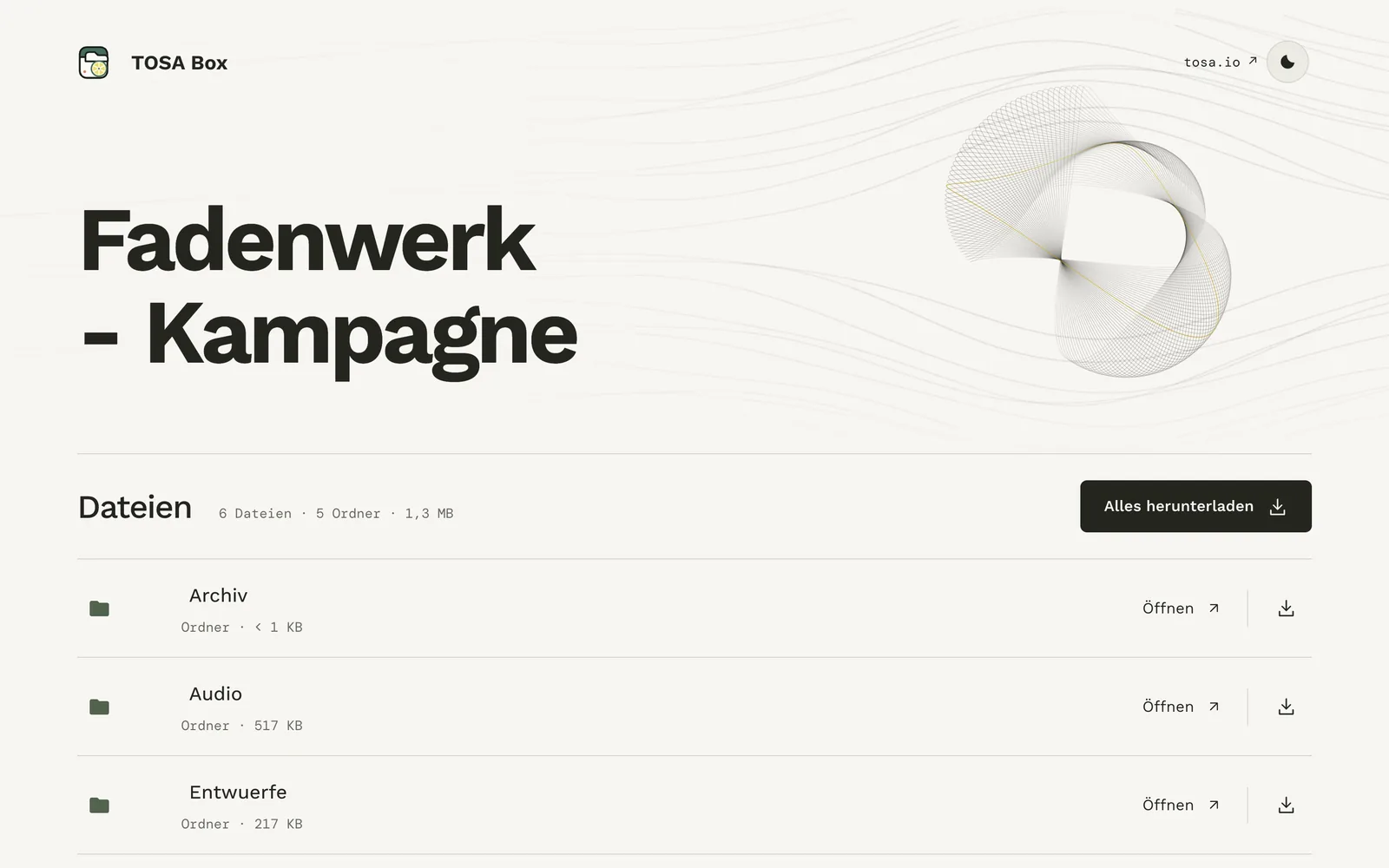 Thread-Cloud-Freigabe „Fadenwerk – Kampagne“ mit Dateiliste, Desktop