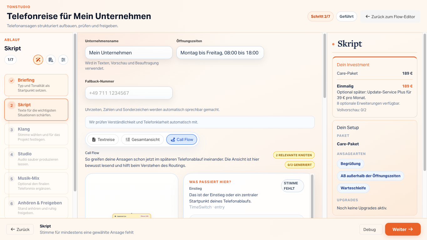 Call Flow Studio Callflow-Ansicht mit visueller IVR- und Routing-Logik