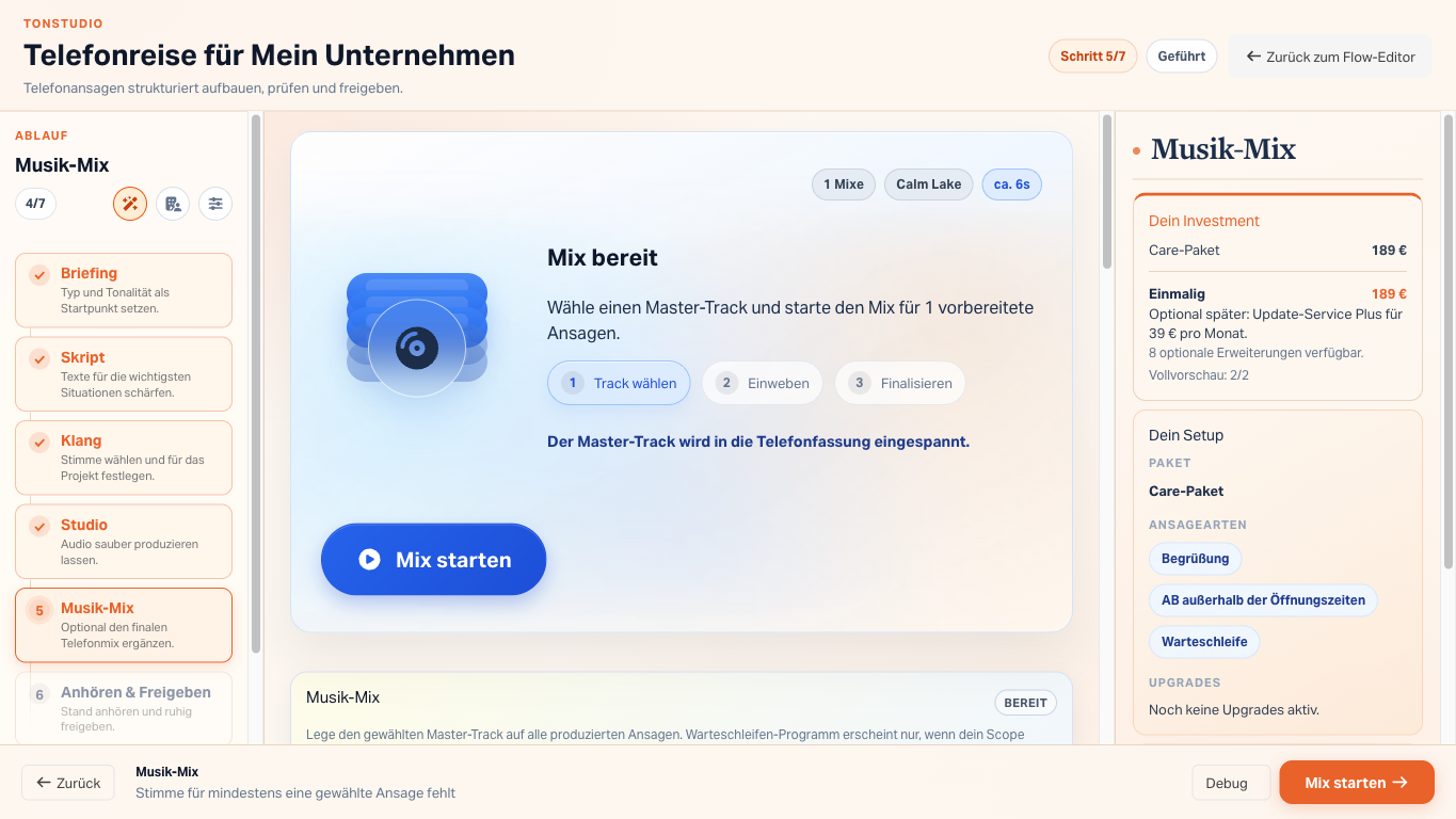 Call Flow Studio Musik- und Klangschritt mit Mix-Ansicht