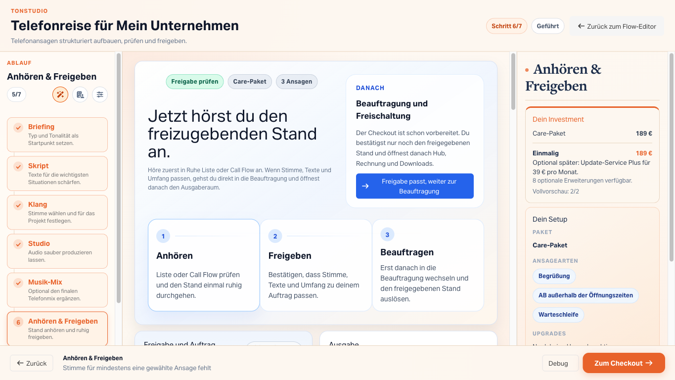 Call Flow Studio Review mit Zusammenfuehrung von Skript, Stimme und Klang