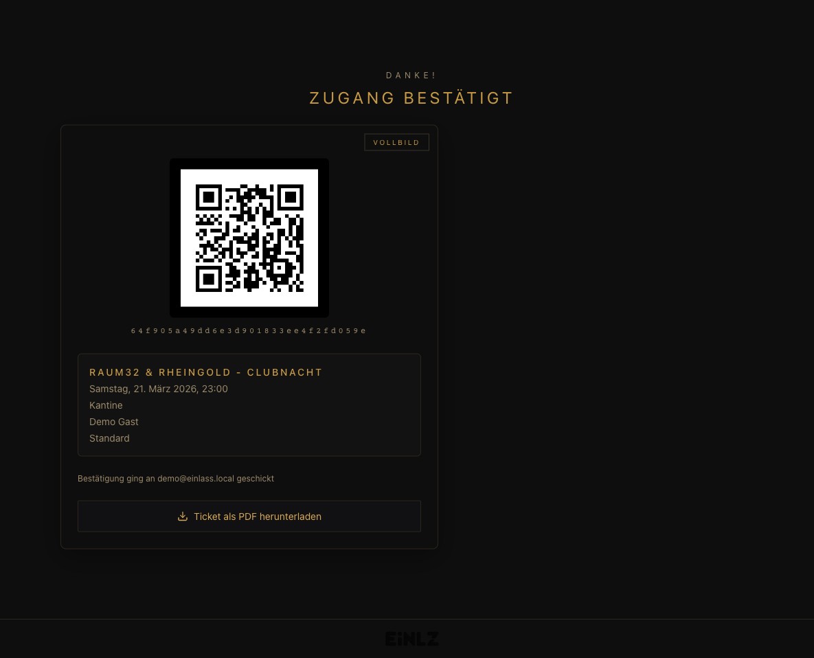 EINLZ Erfolgsseite mit digitalem Eventticket