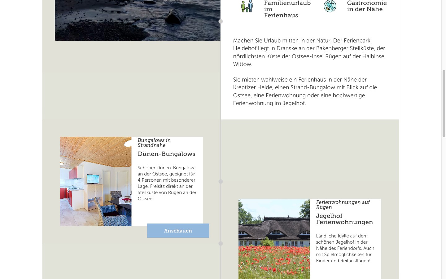 Ferienpark Heidehof Content-Bereich mit Unterkunftskarten