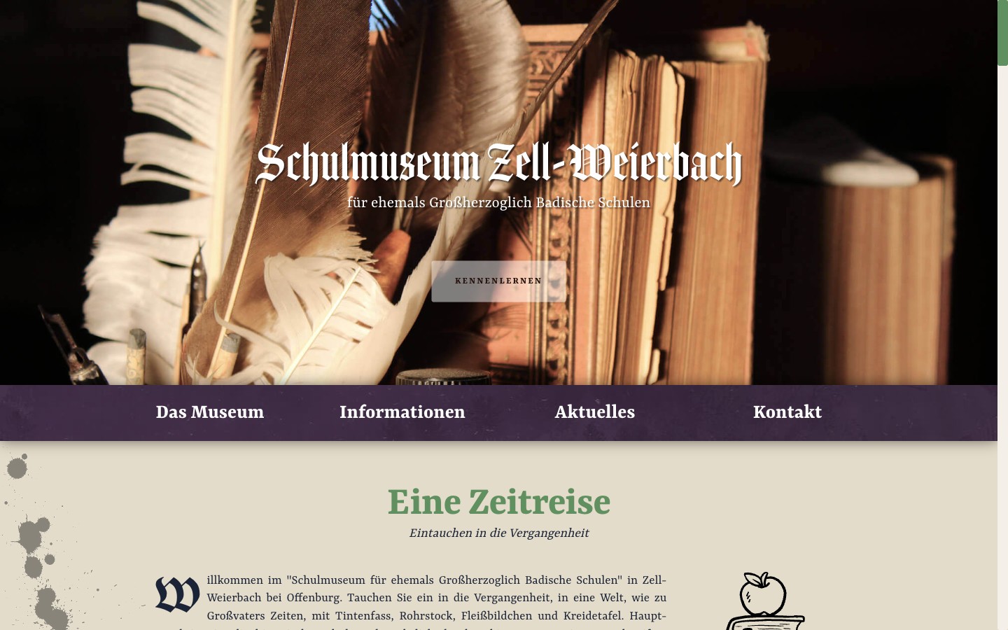Schulmuseum Zell-Weierbach Desktop Hero mit historischer Typografie
