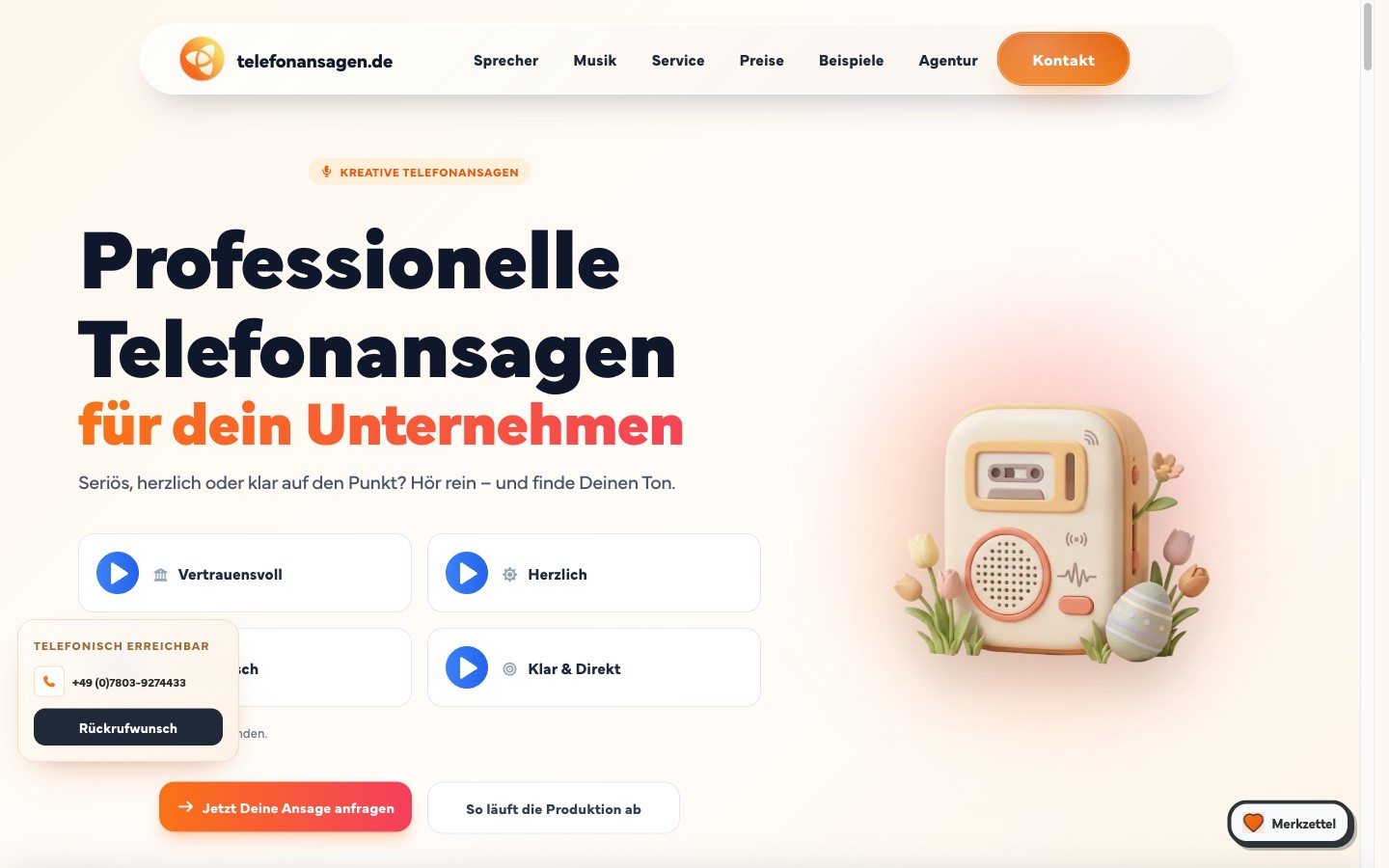 Telefonansagen.de scroll-locked Content-Bereich