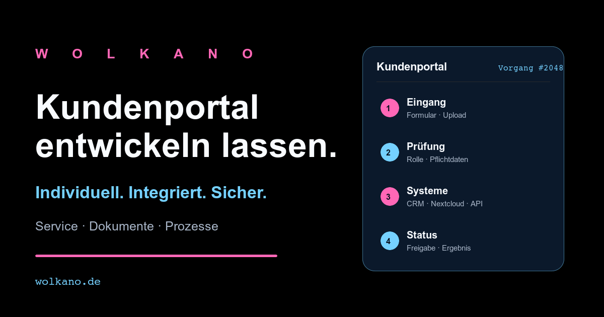 Schematische Portaloberfläche mit Eingang, Prüfung, Schnittstellen und Statusrückmeldung.