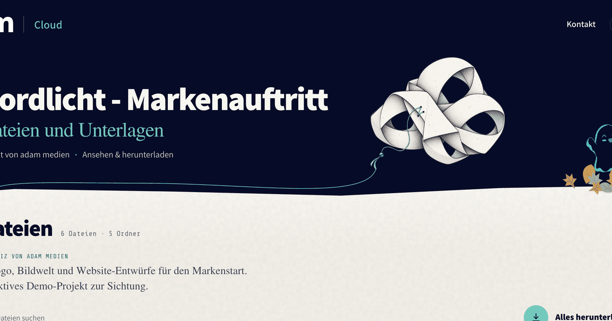 Gestaltete Nextcloud-Freigabe Nordlicht mit eigenem Markenauftritt und Beispieldateien