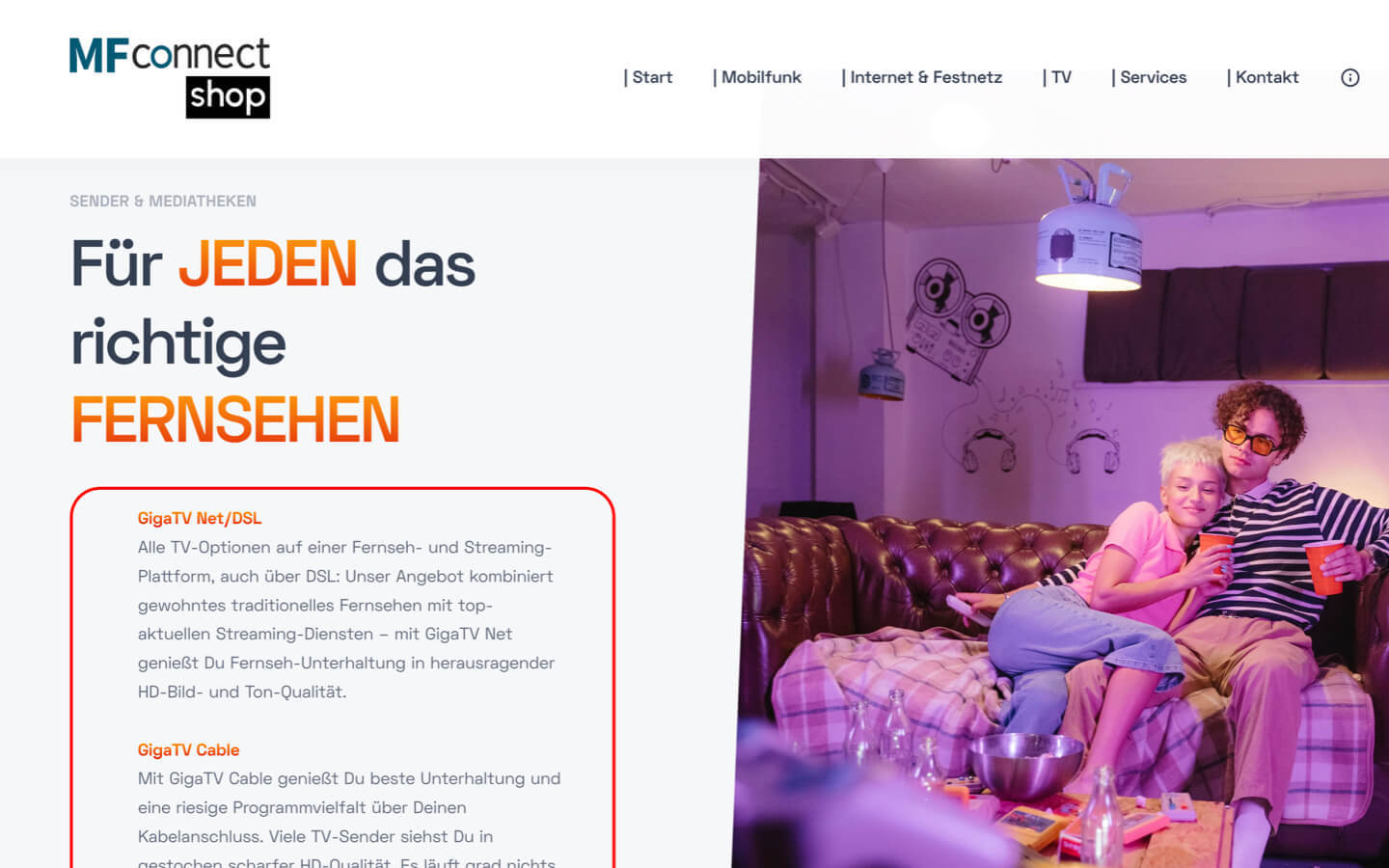 MFconnect Shop Desktop-Ansicht